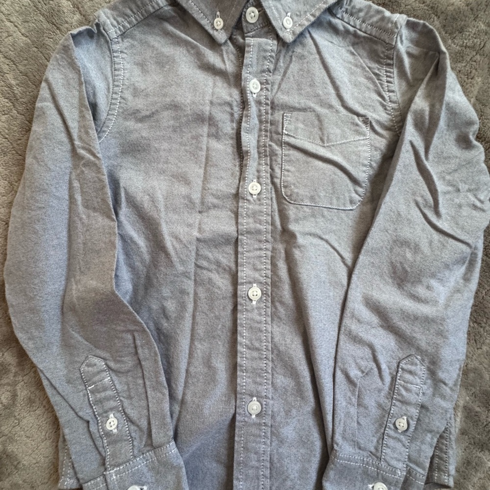 The Childrens Place Oxford Boys Gray Casual Button Down Shirt 5-6